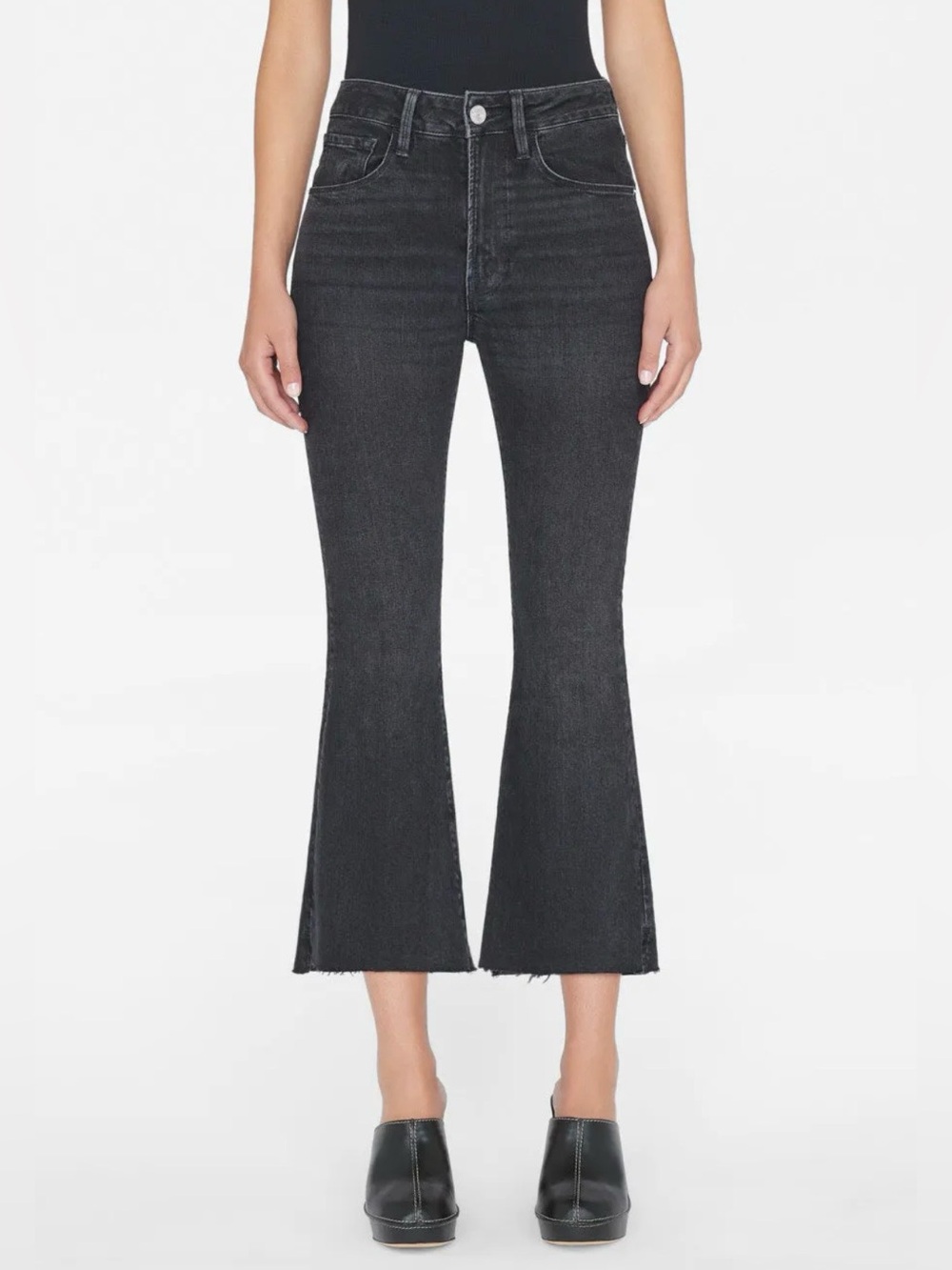 FRAME Denim Le Crop Flare Hutchinson Faded Black Jeans Size 25